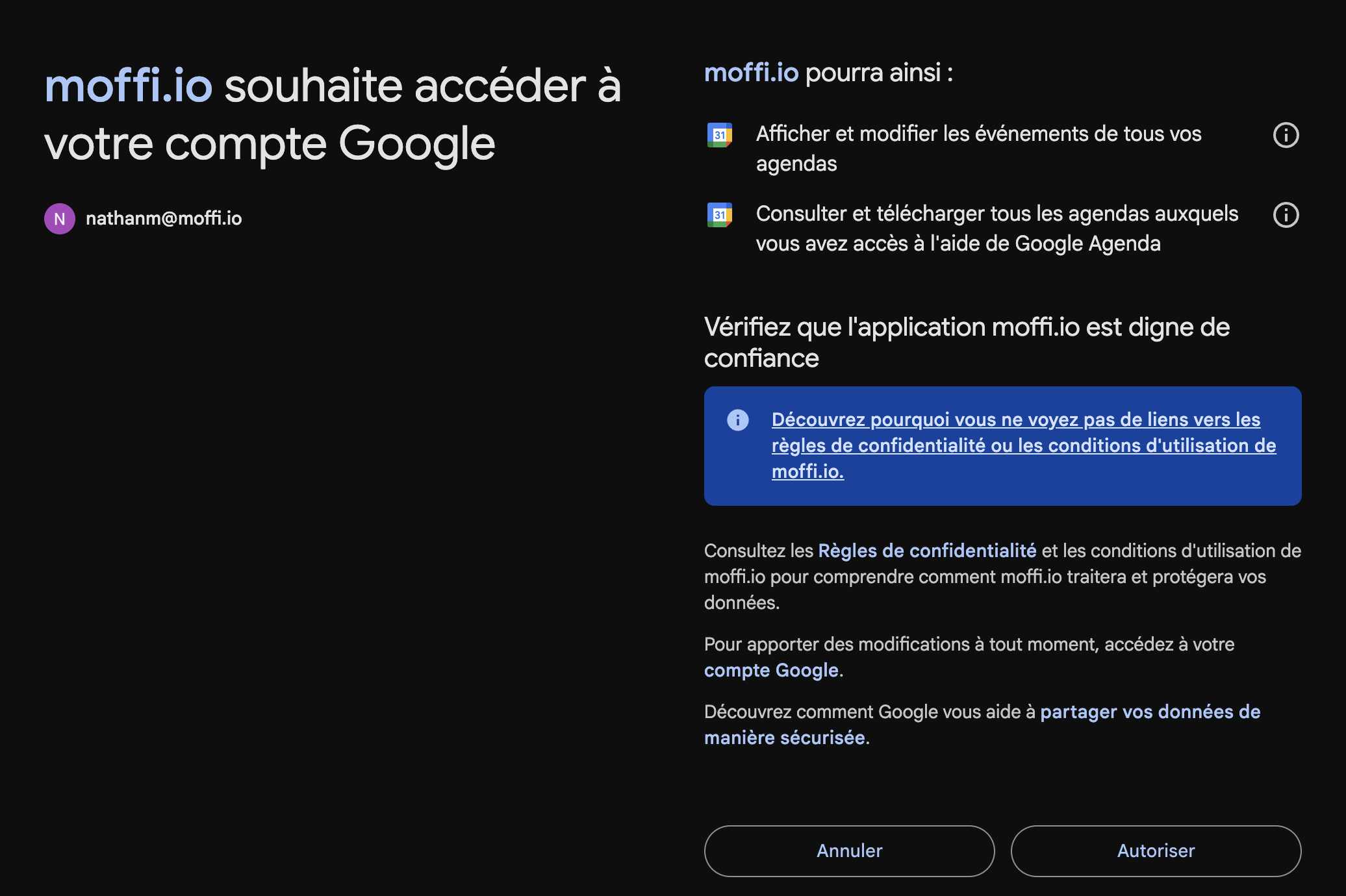 Capture MOFFI - paramètres d'intégration